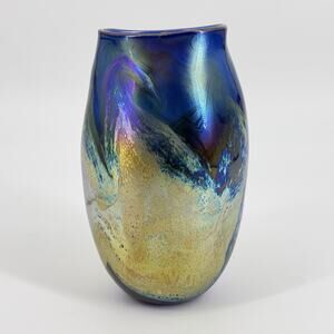 Hand Blown Iridescent Art Glass Vase by Elaine Hyde Elliptical Confetti Vase